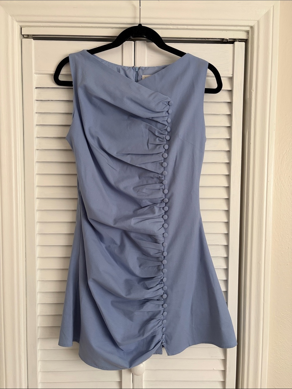 Altar'd State Light Blue Sleeveless Ruched Button-Front Mini Dress